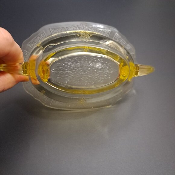 Anchor Hocking Princess Yellow Glass Sugar Bowl Embossed Design Vintage NO LID - Picture 12 of 16